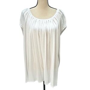 DKNY WHITE COTTON ELASTIC NECK ON/OFF SHOULDER OVERSIZED FLOWY T-SHIRT